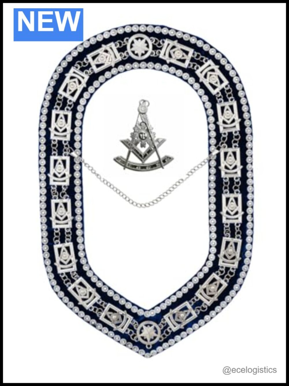 Masonic Past Master Chain Collar Silver Rhinestones Free Jewel Ceremonial
